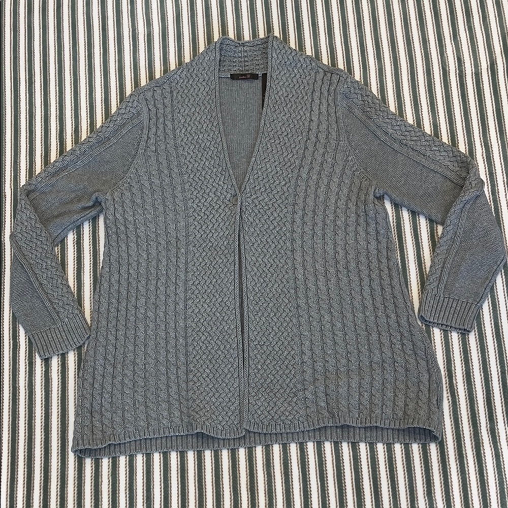 Heather B Gray Cable Knit Women's one button Cardigan